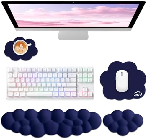 Sushret Cloud Wrist Rest for Computer Keyboard and Mouse Pad Set, Dark Blue