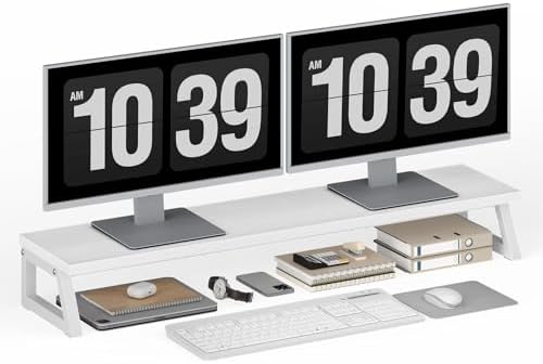 HOOBRO Dual Monitor Stand Riser, 39 Inch Large Computer Monitor Stand for 2 Monitors, Computer Monitor Riser, Desk Shelf Organizer for Office Desk, Accessories, White WW121CJ01