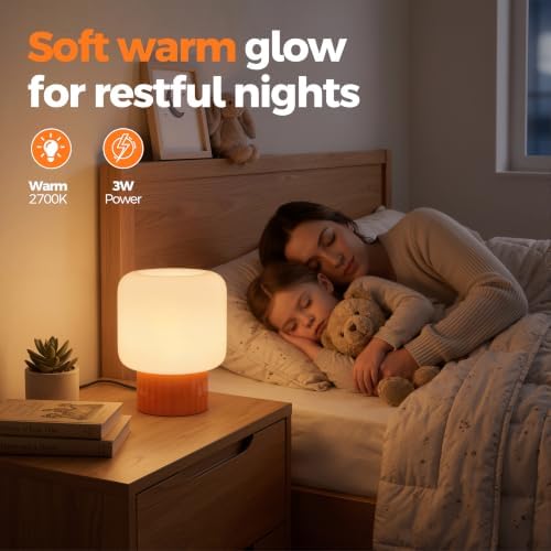 VOLISUN Mushroom Lamp, Plug-in Table Lamp with White Glass Shade, 2700K Warm White & Stepless Dimming, Modern Bedside Lamp for Bedroom, Living Room and Home Decor, 1 Pack (Orange)