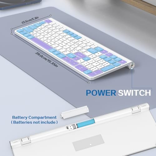 GAMCATZ Colorful Wireless Keyboard with Low-Profile Keys-Soft Touch,Cute,Quiet Design,Windows & Mac OS，Office Cordless Slient Computer Keyboard for Desktop,Laptop, PC, Mac, Windows-Purple Blue White