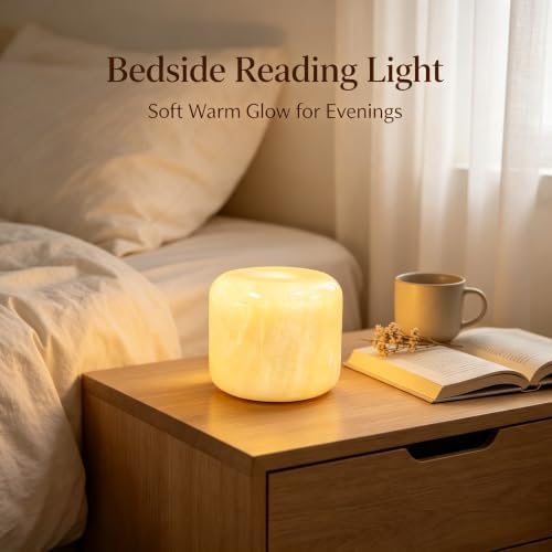 Natural Marble Lamp Cordless Touch Control Night Light Rechargeable Small Marble Table Lamp, Dimming Warm Glow Portable Marble Touch Lamp for Bedroom, Living Room, Decor Gift (Peach Jade)