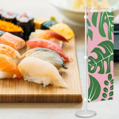 Green and Pink Palm Leaf Deluxe Desk Flag Set, 12 x 4 Inch Miniature Table Flag with 14" Pole & Stand Base