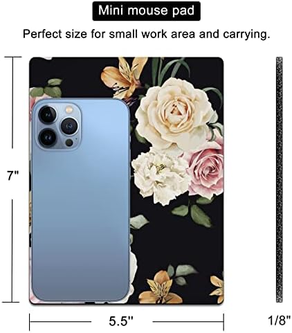 Small Mouse Pad Cute, Mini Mouse Pads for Wireless Mouse and Laptop, Travel Mousepads with Design - Floral on Black Background, Portable Mousepad 5.5 x 7 In, Pretty Desk Accessories for Women