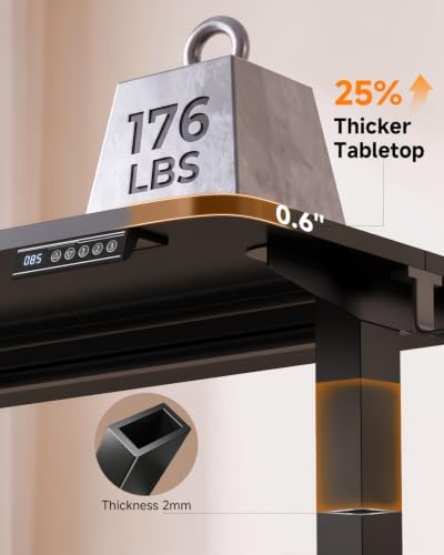 Standing Desk, 48 × 24 Inches Electric Height Adjustable, Home Office