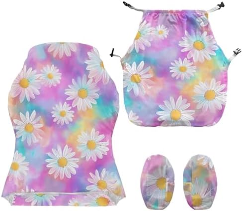 Daisy Tie Dye Print Gaming Chair Cover Washable 4 Piece Furniture Protector Breathable Stretchable Gaming Chair Slipcover with Armrest Covers
