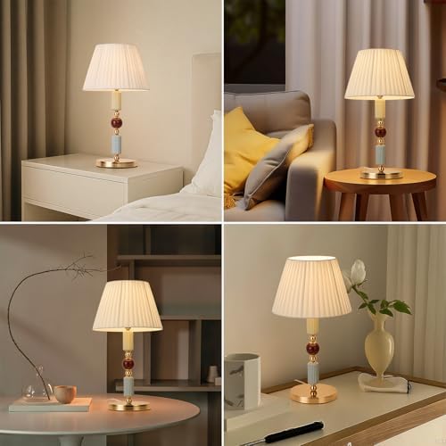 White Fabric Shade Table Lamp Modern Metal Desk Lamp with Plug Cord Switch for Bedroom Bedside