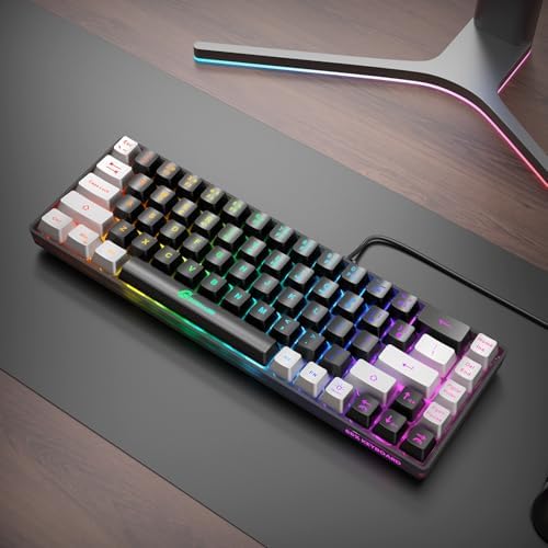 GEODMAER 65% Gaming Keyboard, LED Backlit Mini Wired Gaming Keyboard, Ultra-Compact Anti-Ghosting No-Conflict 68 Keys Gaming Wired Keyboard for PC Laptop Gamer