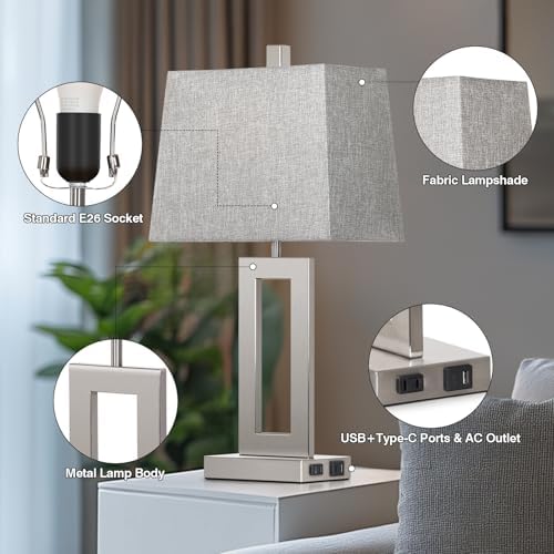 Cinkeda Bedside Table Lamp Set of 2,Nightstand Touch Lamp with USB Port