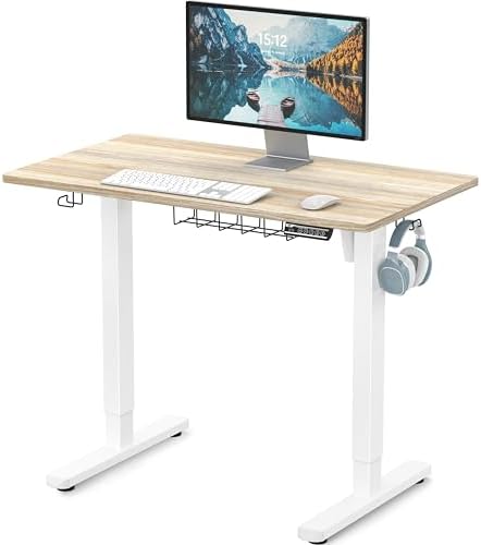SHW 40 x 22 Inches Electric Height Adjustable Sit to Stand Desk, Maple