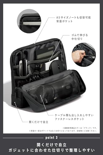 KOKUYO Pencil Case Pouch, Haco-Biz Standing Pen Pouch Bag, Foldable Stand up Pencil Holder Organizer, Large Capacity Portable Pencil Box for Office Supplies, Black