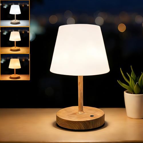 DOLADY Shower Lamp, 4000mAh Battery Rechargeable Table Lamp (Metallic Wood)