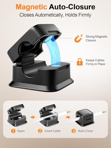 9 Pack Cord Organizer, Magnetic Cable Clips, Under Desk Management, Black