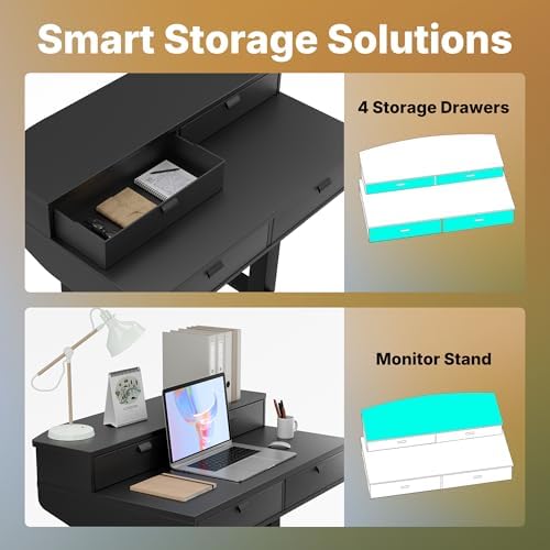 HUANUO 32 x 20 Inch Electric Standing Desk with 4 Drawers, Black