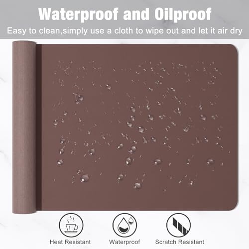 Hsurbtra Desk Pad, 35.5" x 17" PU Leather Desk Mat, XXL Extended Mouse Pad, Waterproof Desktop Blotter Protector, Non-Slip Ultra Thin Large Laptop Keyboard Writing Mat for Office Home, Dark Oak