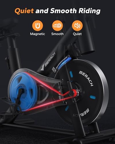MERACH Exercise Bike, Magnetic Friction Stationary Bike for Home with APP