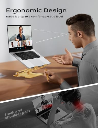 JCZT Adjustable Laptop Stand for Desk, Metal Foldable Laptop Riser, Gold