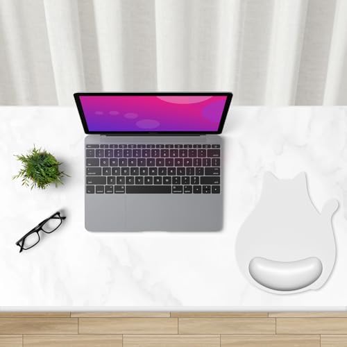 Ergonomic Mouse Pad with Wrist Rest, Cute Cat Memory Foam Padded Pain Relief Non-Slip Wrist Support Mouse Mat for Gaming Work Computer Laptop, Funny Office Supplies Desk Accessory, Space Gray