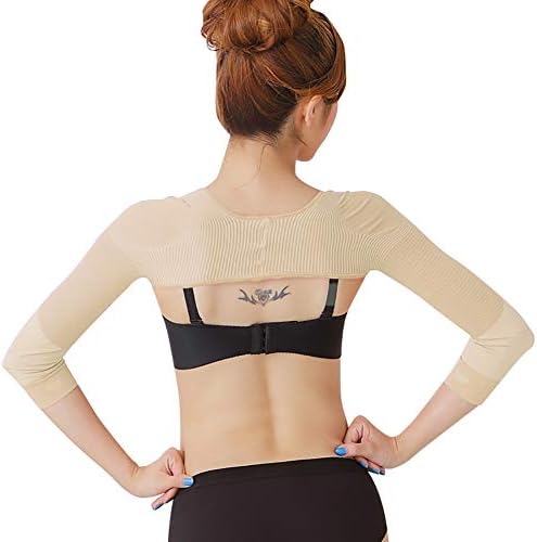 Gudessly Women's Slimming Arm Shapers Back Shoulder Support Wrap Correct Posture Corrector Humpback Prevent Shaperwear Compression Massaging Arms Lymphedema Support (L(fit US S), Nude)