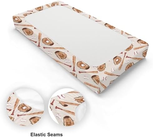 Watercolor Baseball Gloved Pattern Baby Changing Pad Cover, Unisex Sport Theme Nursery Diaper Changing Table Pad Mat Sheet for Boys Girls-16x32