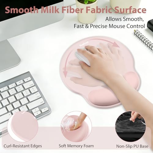 Sushret Mouse Pad and Keyboard Wrist Rest, 3-in-1 Gel Memory Foam Ergonomic Mouse Pad with Wrist Rest Set, Gaming Mousepad Arm Cushion Support for Computer Office Desk Accessories Cute Setup, Pink