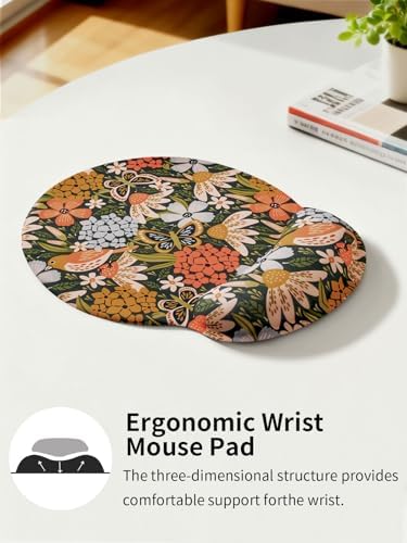 Seorsok Cute Flower & Bird Mouse Pad with Gel Wrist Support Mouse Pad,Ergonomic Aesthetic,Comfort Mousepad for Office Work Computer,Pain Relief Mousepad with Non-Slip Silicone Base,Blooming Floral
