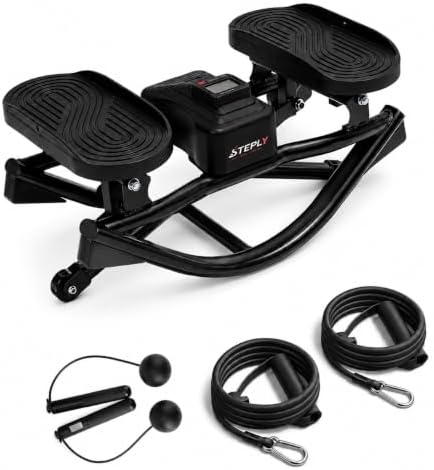 Rock Stepper - Side to Side Rocking Stepper for Exercise at Home with Resistance Bands & Cordless Jump Rope, Quiet Low-Impact Lateral Stepper Machine for Full Body Workout, Legs & Glutes