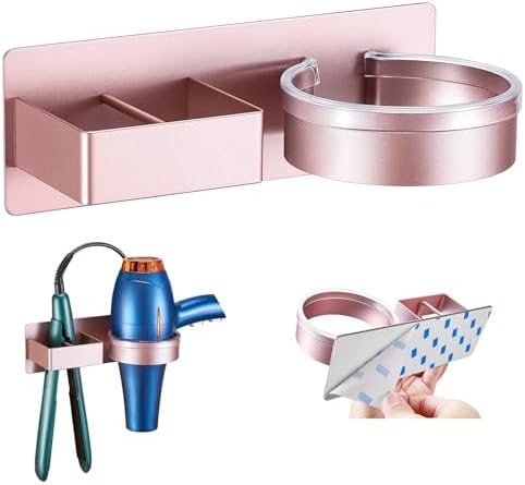 Hair Dryer Holder Wall Mounted, Hair Straightener Holder, Blow Dryer Holder Adhesive, Hair Tool Organizer for Flat Iron, Hairdryer, Curling Iron Holder for Bathroom Vanity Barber Shop (Rose Gold)