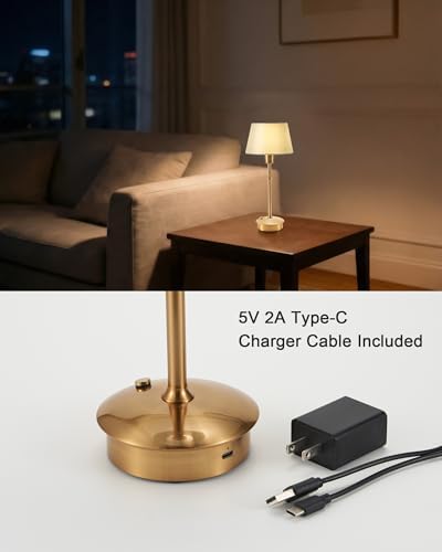 Vintage Small Rechargeable Cordless Table Lamp, Blue Lampshade