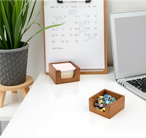 Acacia Wood Sticky Note Holder, 3x3 Post It Note Dispenser with Anti-Slip Pads, Natural Wooden Memo Organizer for Office Home School (3.5“x3.5"x2")