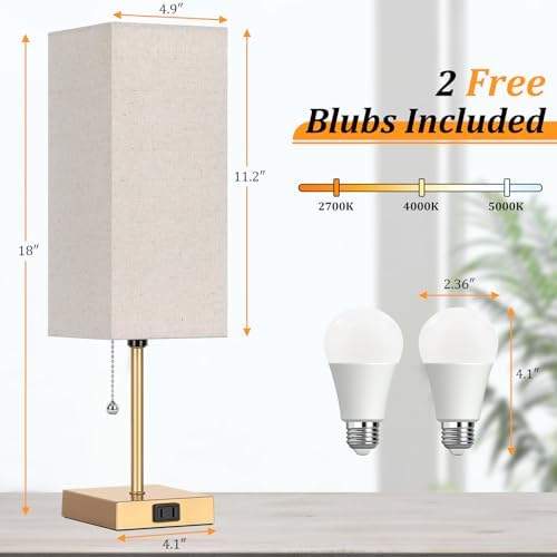 Table Lamp for Bedroom set of 2,3-Color Bedside Lamps with Pull Chain