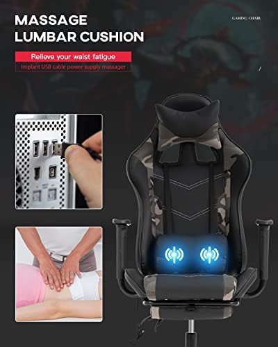 Ergonomic Gaming Chair PU Leather Massage Gaming Chair with Footrest/Armrest/Lumbar Support for Adults Gaming Work Study Racing Style Computer Chairs Big and Tall Gaming Chair
