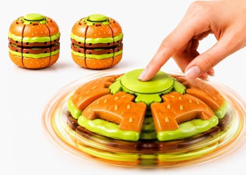 2 Pack Hamburger Fidget Spinner Balls, Press-to-Spin Mechanical Sensory Fidget Toys, Handheld Stress Relief Desk Toy