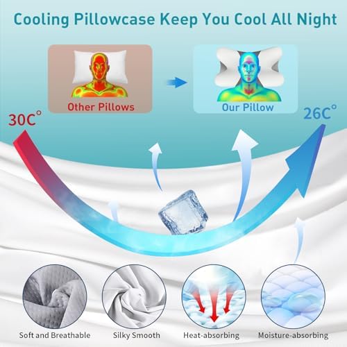 Cervical Pillow for Neck Pain Relief, Ergonomic Neck Pillow for Sleeping, Contour Pillow for Neck Support, Memory Foam Pillows for Side Back Stomach Sleepers(White&Grey)