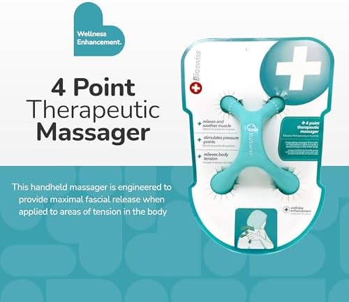 BioSwiss Handheld Full Body Massager, 4-Leg Pressure Point Massage Tool for Back, Neck, and Shoulder, Portable Manual Massager