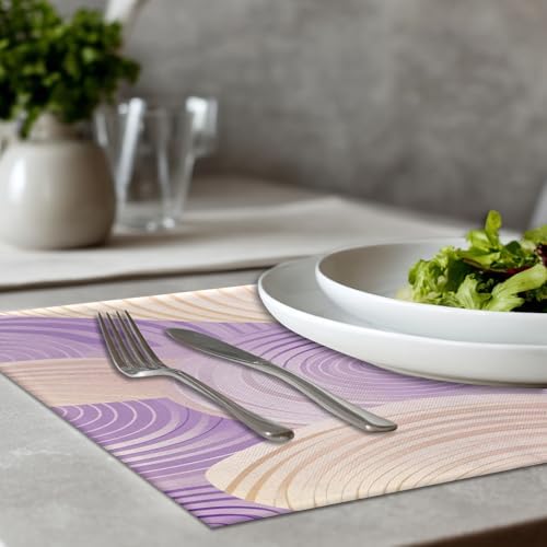 Abstract Art Pastel Hues Linen Placemats, Purple Soft and Modern Pattern Table Mats for Table Washable Heat Insulation Thick Dining Mat, Indoor/Outdoor 12X18 in 6 Pcs