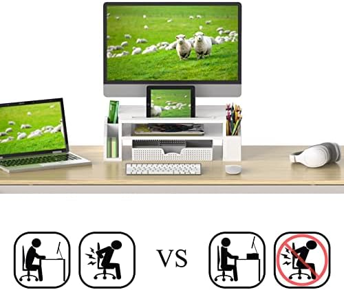 Simple Houseware Desk Monitor Stand Riser w/ Adjustable Tray, White