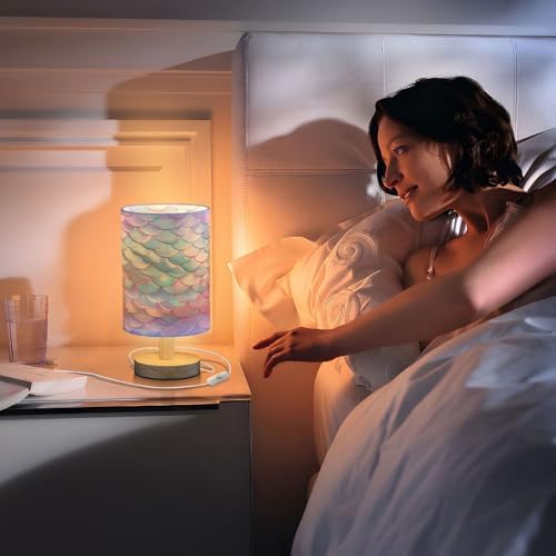 ALAZA Magic Mermaid Decor Bedside Table Lamp with USB Port for Bedroom Nightstand Office Desk LED Bulb Included
