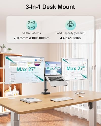 MOUNT PRO Dual Monitor and Laptop Mount for Max 27" Monitors & 17" Laptop
