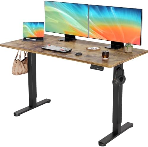 YDN 55 x 24 Inch Rustic Brown Electric Standing Desk