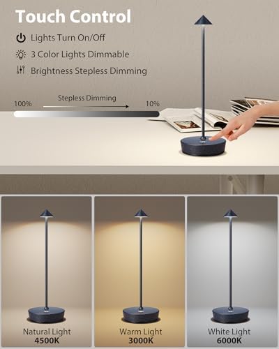 Cordless Table Lamps Rechargeable 6000mAh Battery Operated LED Desk Lamp