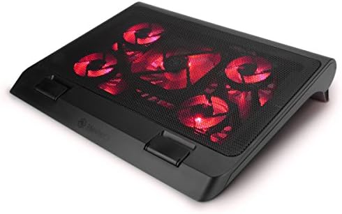 ENHANCE Gaming Laptop Cooling Pad Stand with LED Cooler Fans , Adjustable Height , & Dual USB Port for 17 inch Laptops - 5 Ultra Quiet High Performance Fans 2630 RPM & Built-In Bumpers - Red