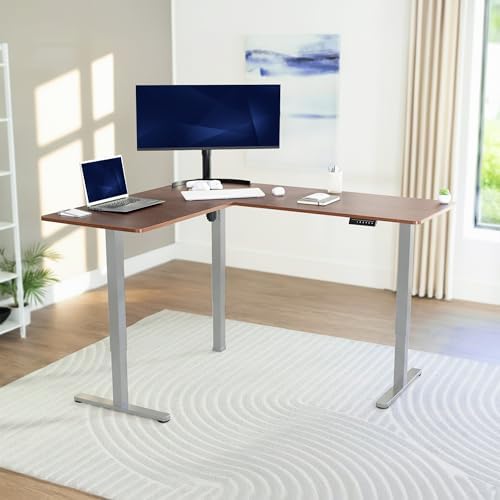 VIVO Dark Walnut 63 x 55 in Corner Standing Desk, DESK-E3CTGD
