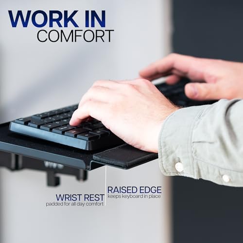 VIVO 26 Inch Keyboard and Mouse Tray Wall Mount with Wrist Pad, Tilt and Rotation, Standing Workstation Accessory for Ergonomic Typing, Black, Mount-WALLKB