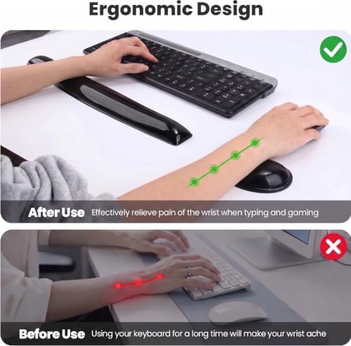 Gel Keyboard & Mouse Wrist Rest Set - Keyboard Wrist Rest Pad & Mouse Support for Office Gaming Pad Computer Laptop Ergonomic Comfortable Pain Relief- Pad Set (Black Pad Set)
