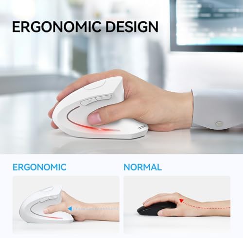 TECKNET Ergonomic Mouse, 4800 DPI Wireless Bluetooth Vertical, 3-Device
