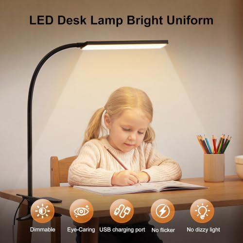 Vansuny Clip on LED Desk Lamp, Eye-Caring USB Reading Light for Home Office