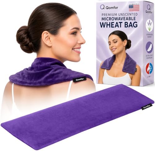 Qomfor - Microwavable Heating Pad - Purple - Lavender Scented Heat Pack - Therapeutic Heat Wrap for Neck, Shoulders & Period Cramps Pain Relief - Reusable Hot/Cold Therapy Bag