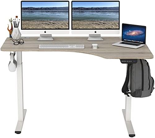 SHW 55-Inch Large Electric Height Adjustable L-Shaped Standing Desk, Oak