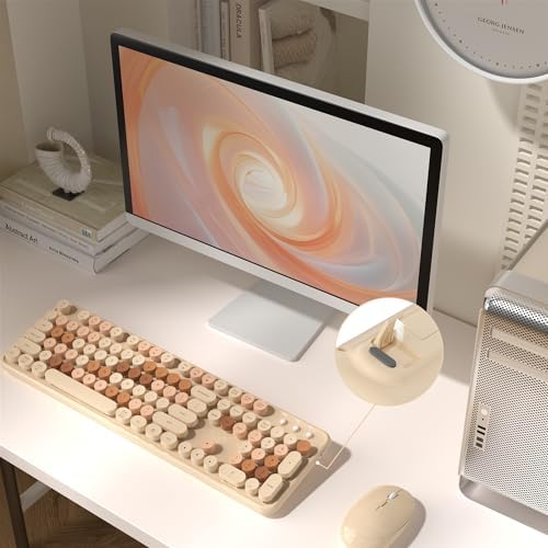 MPTOG Wireless Computer Keyboard and Mouse Combo (Milk-Tea Colorful)