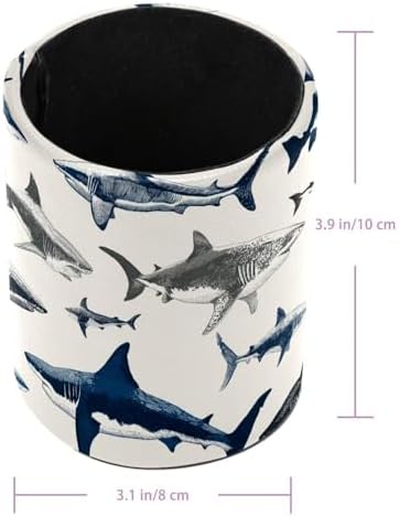 Leather Pen Holder for Desk, Sharks Pencil Cup Pen Organizer Makeup Brush Holder for Office Home Kids Countertop Desk Accessory Storage